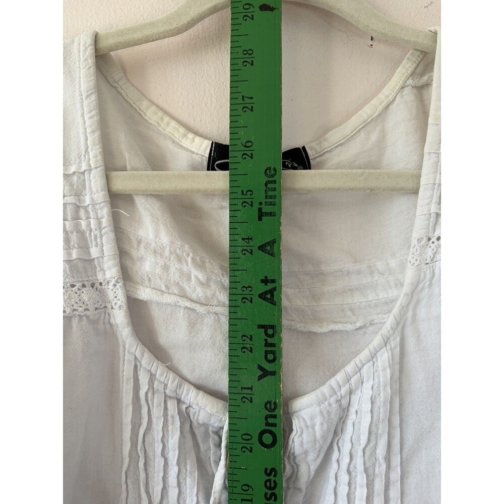 Giocam White Pale Blue Boho Peasant Blouse Hippie Relaxed Top Size Large - Picture 5 of 7